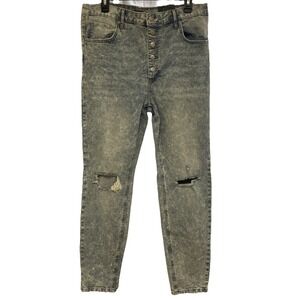 Wild Fable High Rise Button‎ Fly Skinny Jeans Distressed Denim Size 16/33 Blue